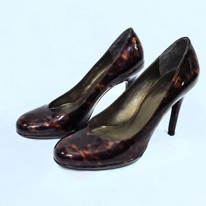 Stuart Weitzman Platsway Brown Patent Leather Marbled Platform Heels